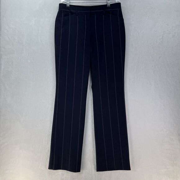 Express Editor Barely Boot Low Rise Pants Women’s Sz 4R Navy Pinstripe - Picture 1 of 7